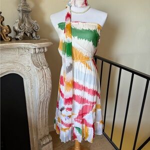 Multicolor Strapless Tie-Dye Dress